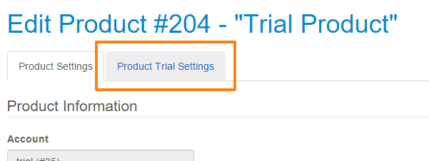 Trial Product Settings