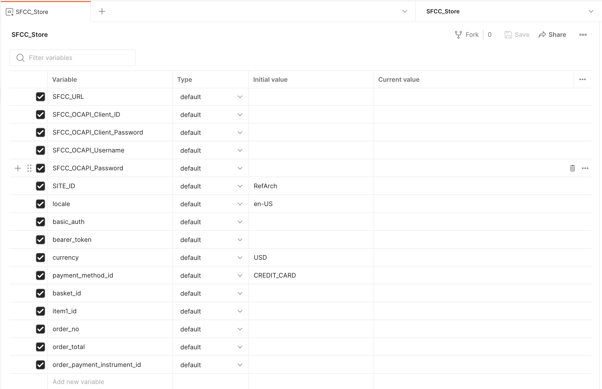 SFCC Postman Environment