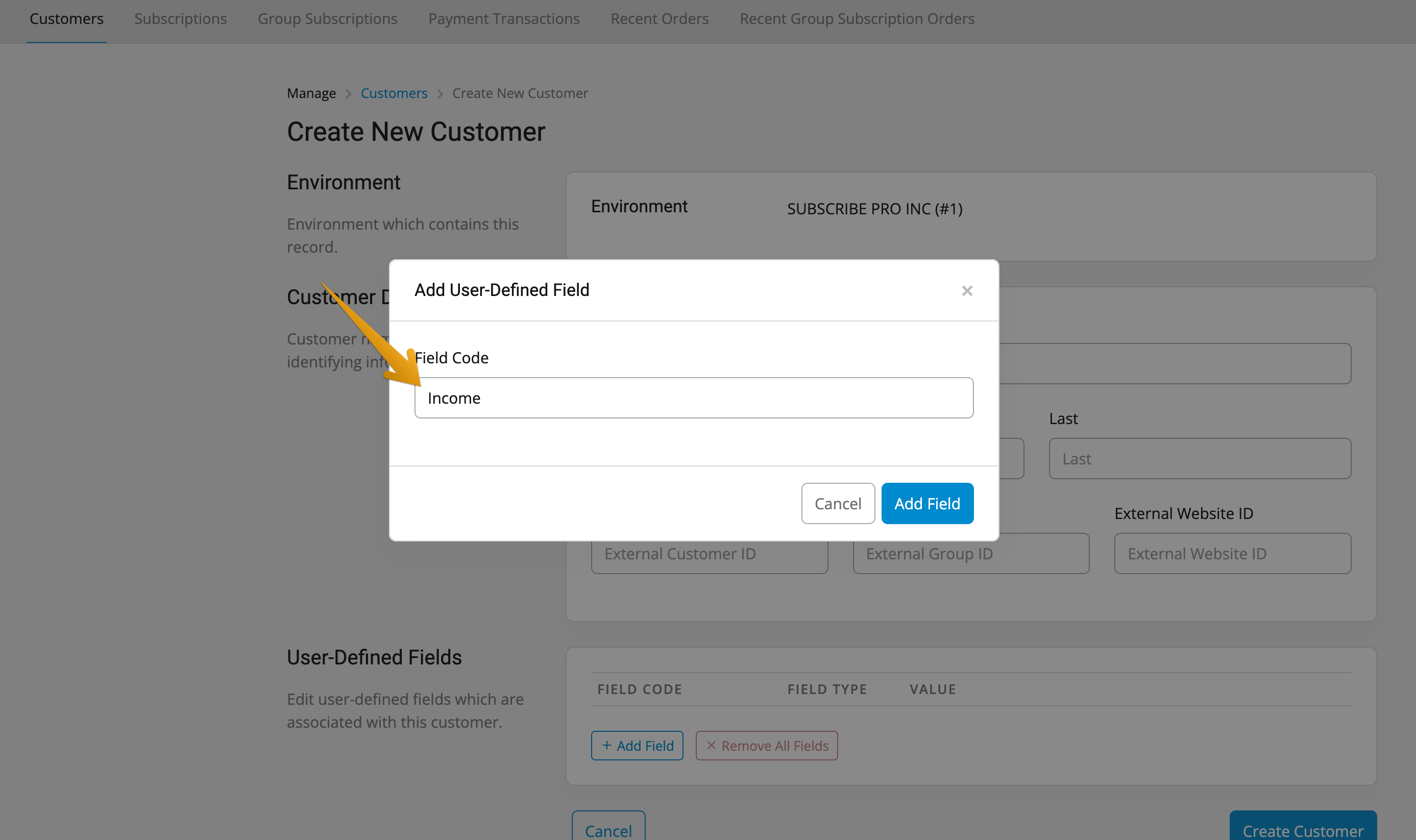 UDF Definition List Highlight Field Code