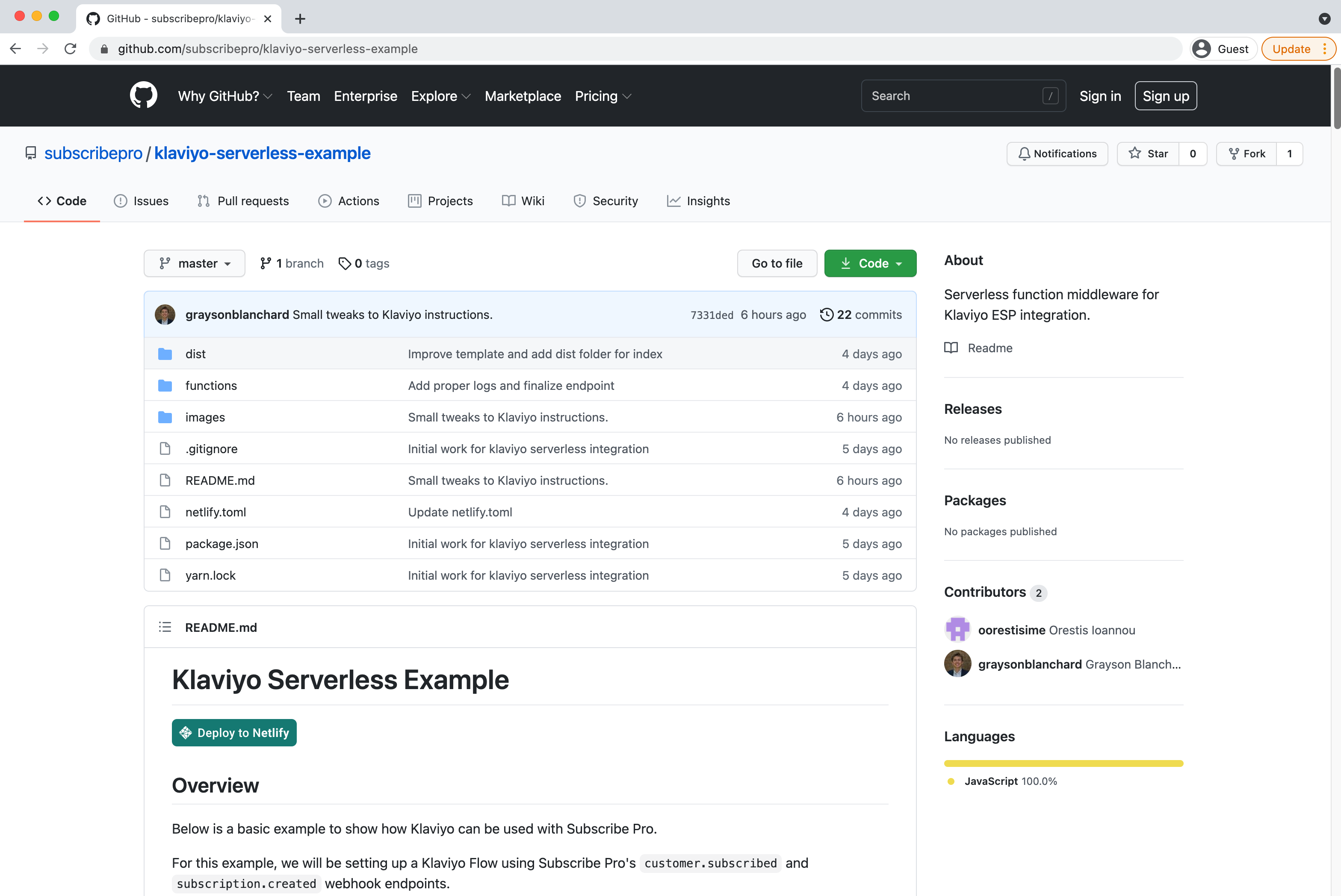 Subscribe Pro's Klaviyo Serverless Example Github Repo