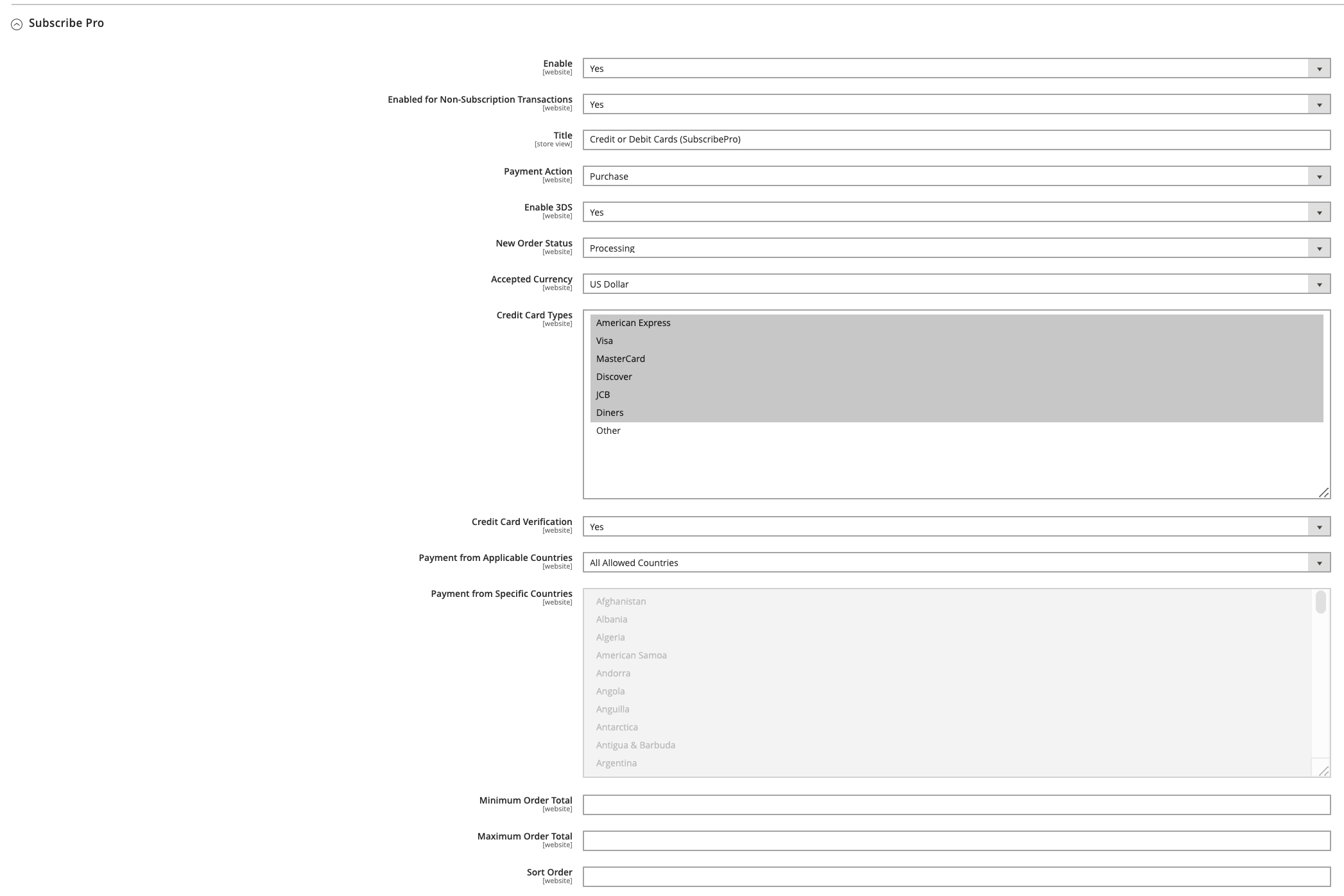 Subscribe Pro Vault Payment Method Configuration in Magento 2