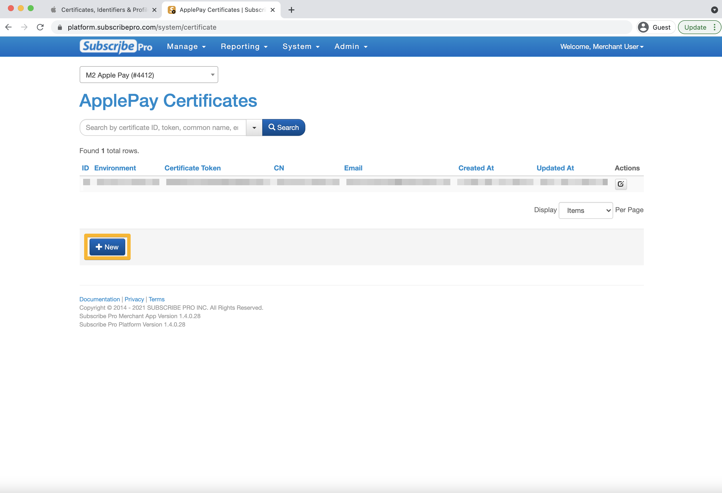 Create New Payment Processing Certificate 1