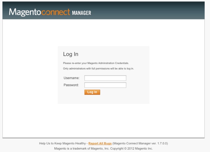 Log In to Magento Connect Manager