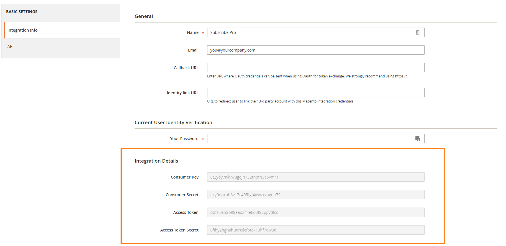 Access the Integration Credentials Any Time