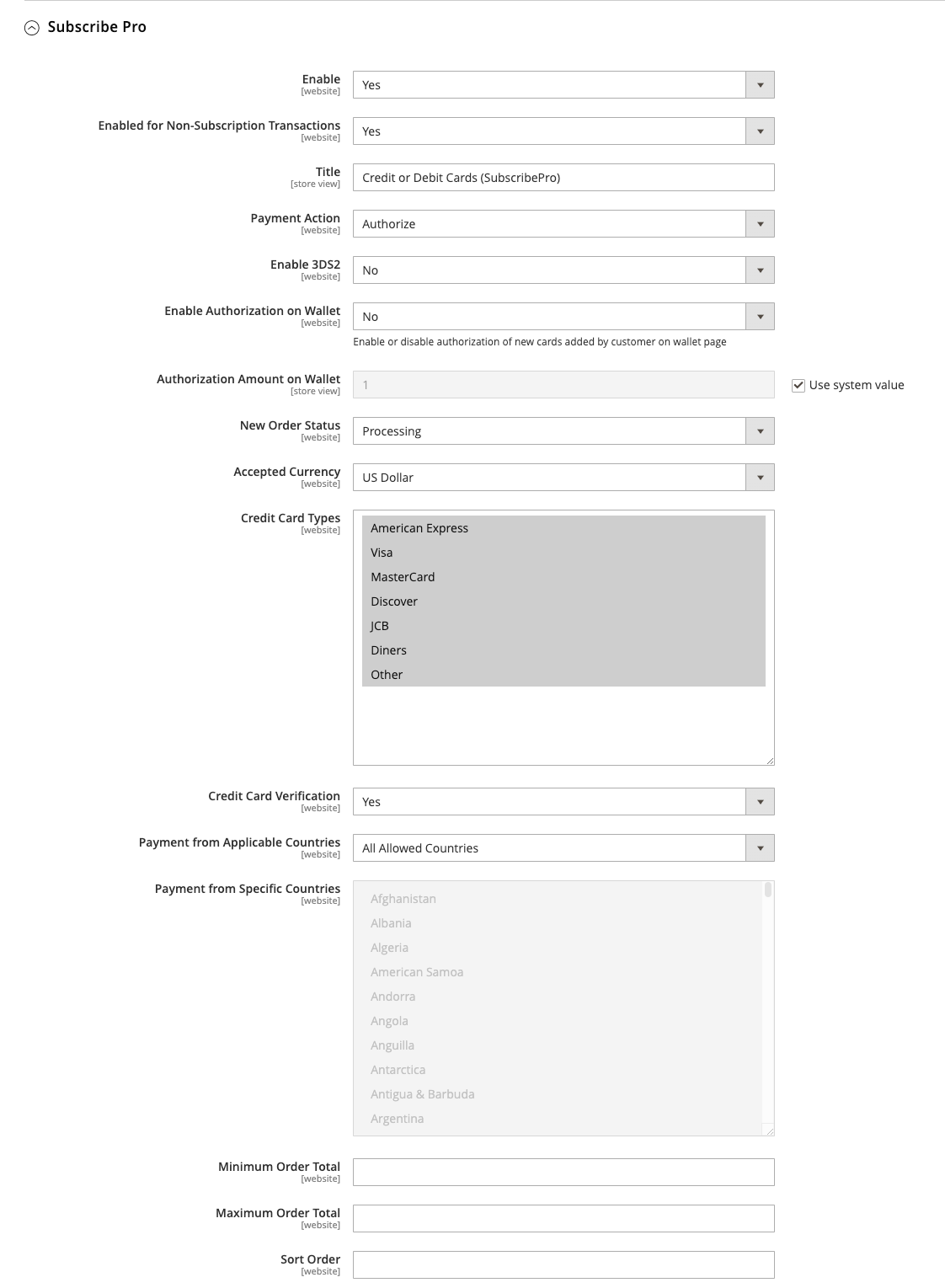 Subscribe Pro Vault Payment Method Configuration in Magento 2