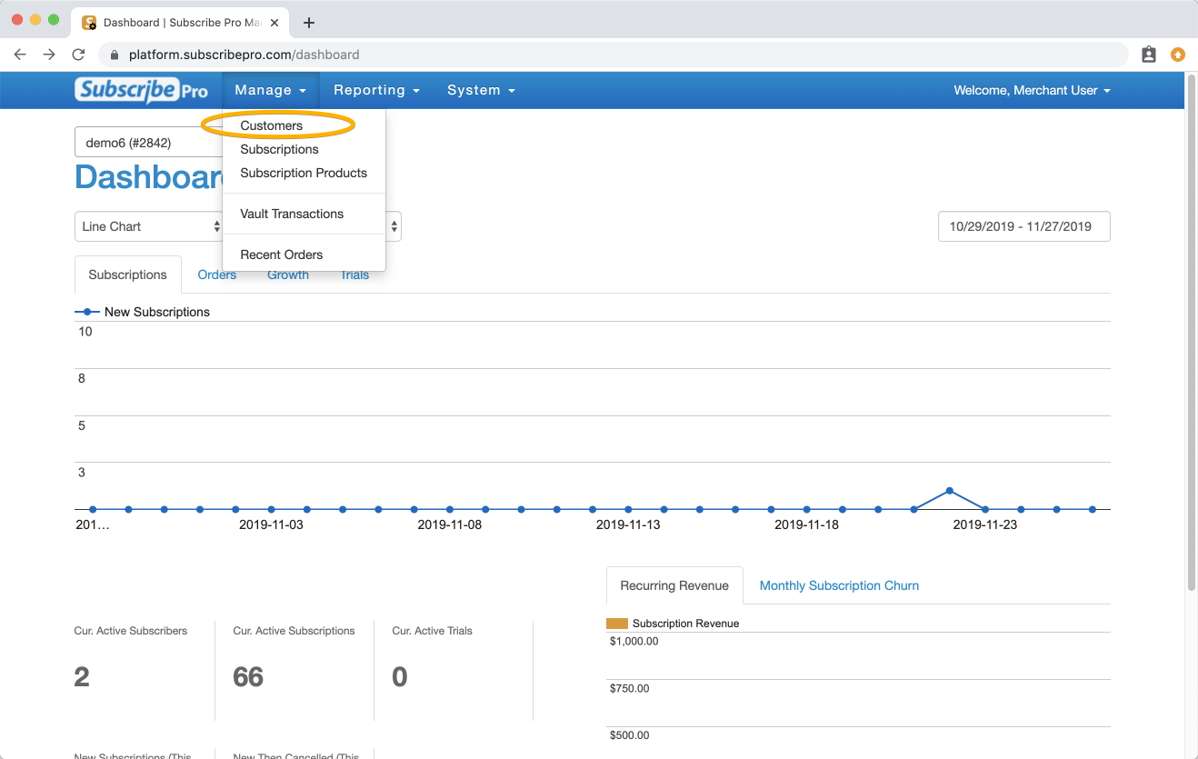 Manage Customers Dropdown