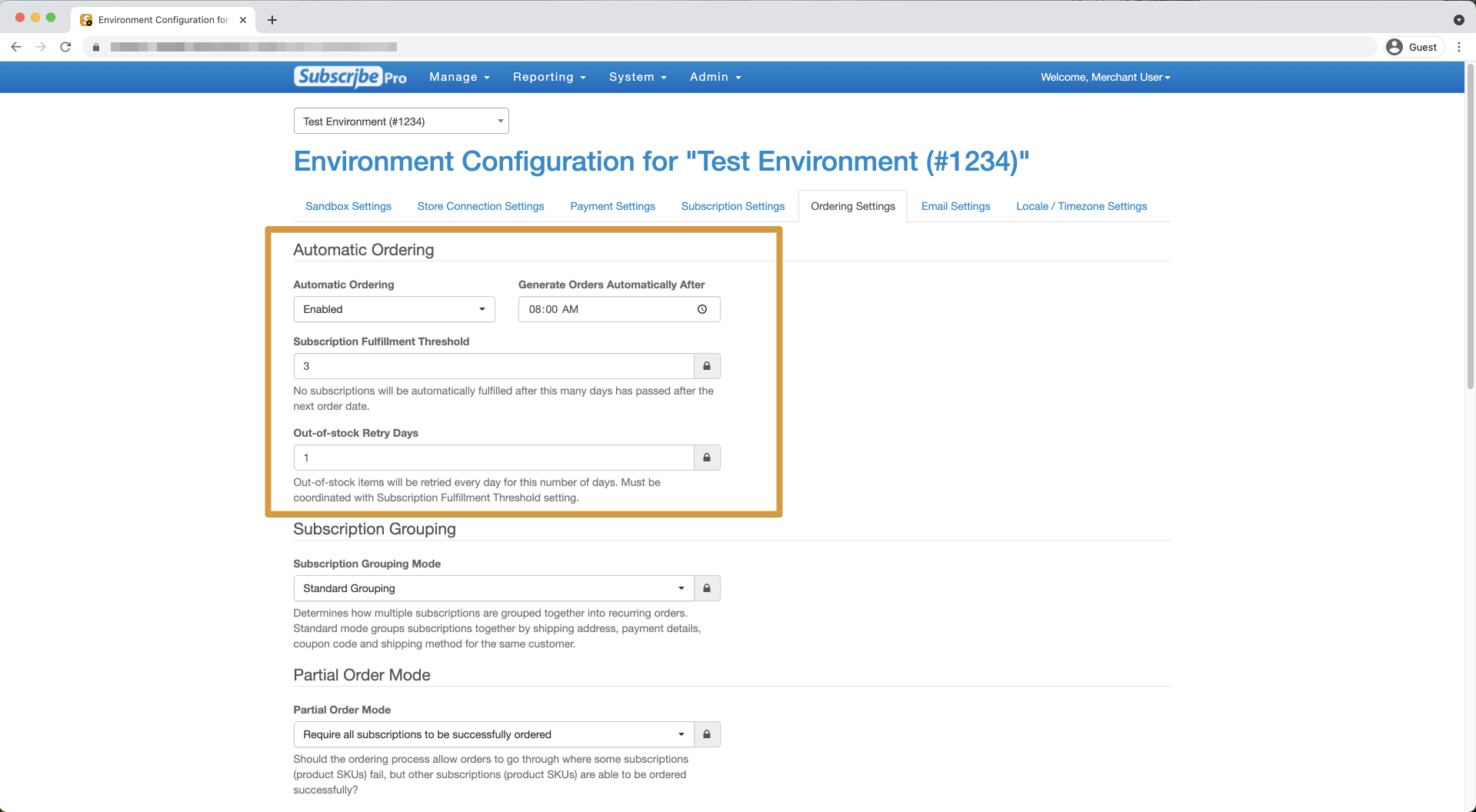 Automatic Ordering Configuration