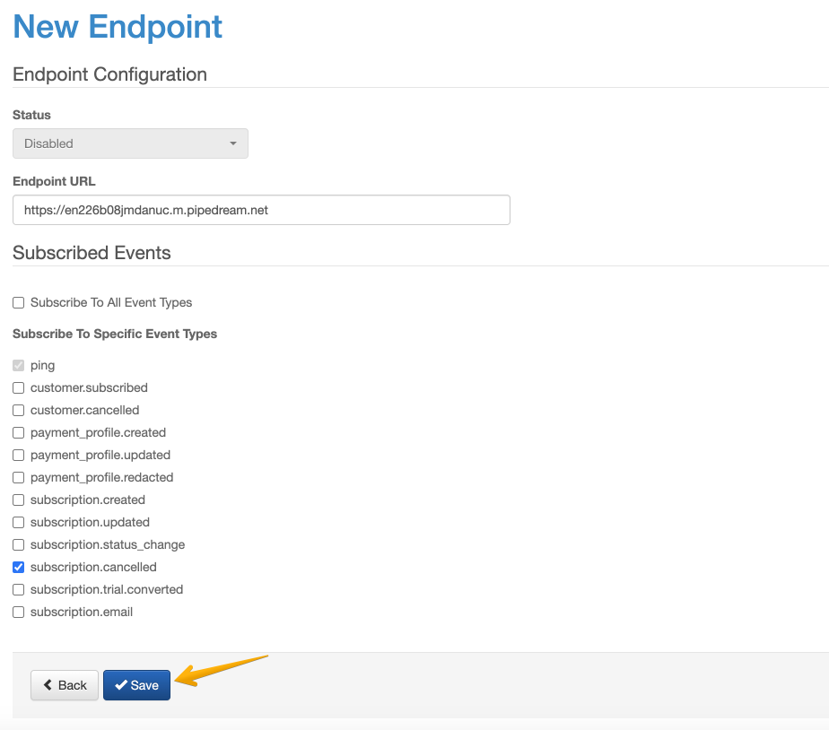 Subscribe Pro Save New Endpoint