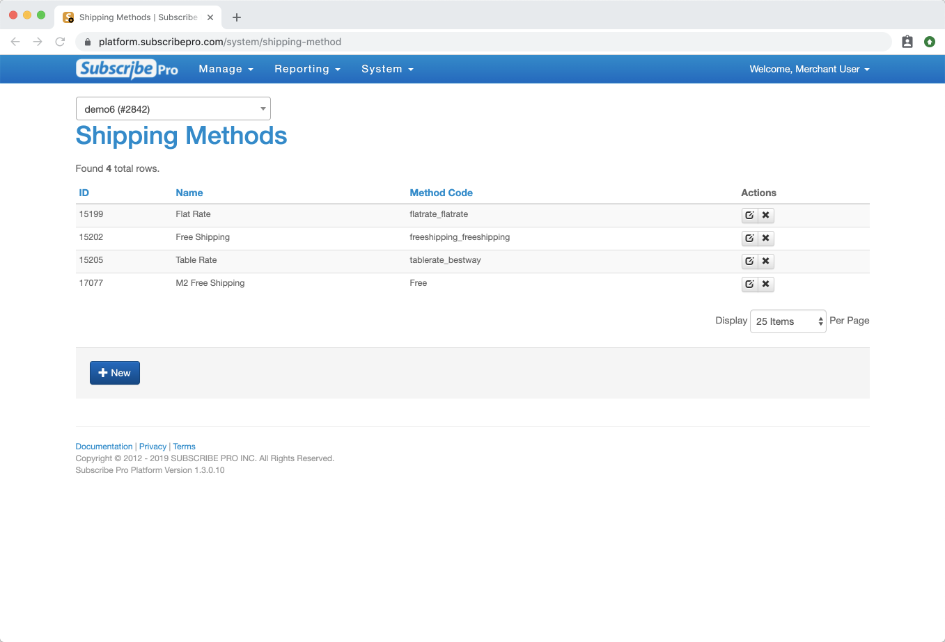 Shipping Methods Page