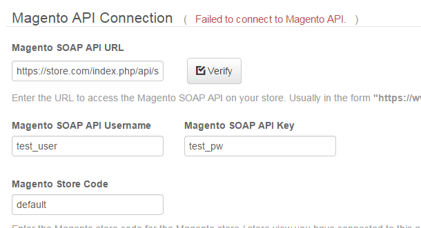 Failed to Connect to Magento API