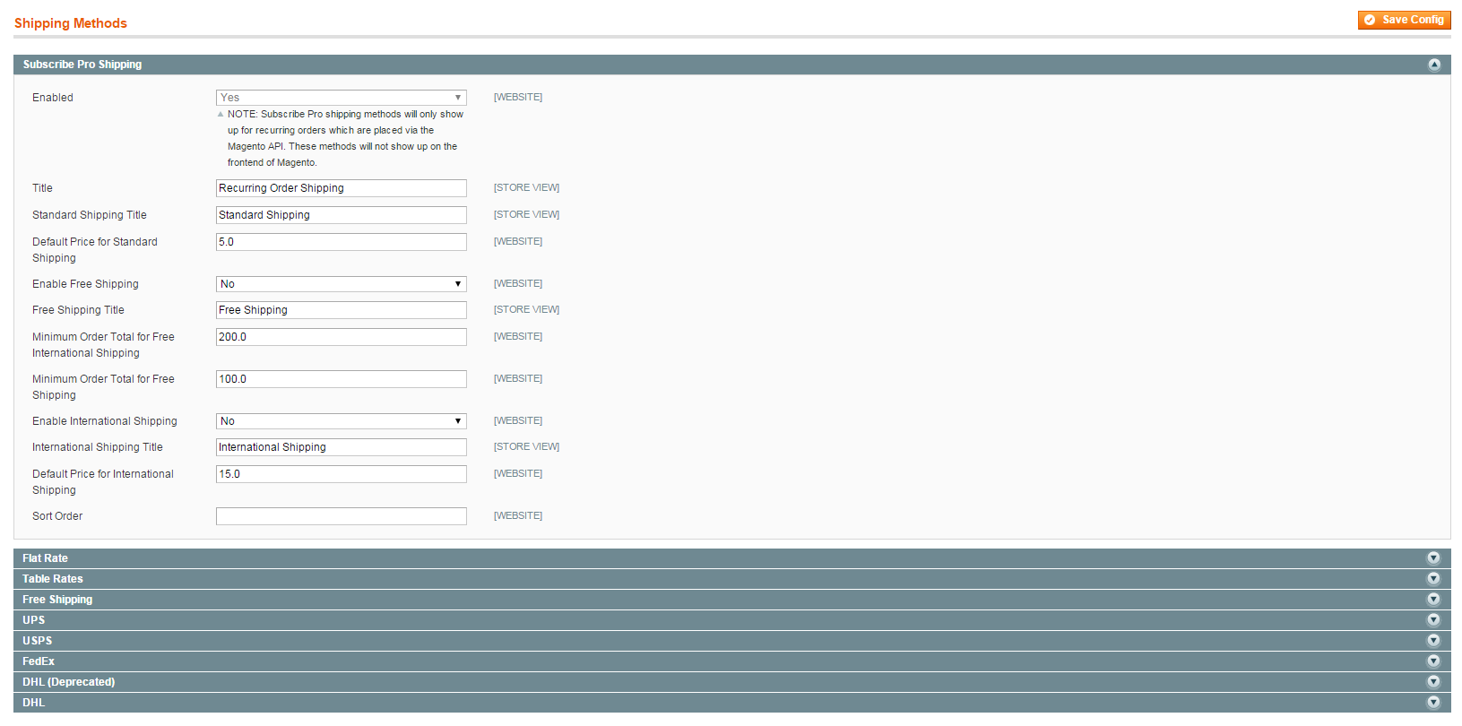 Subscribe Pro Recurring Shipping Method Configuration