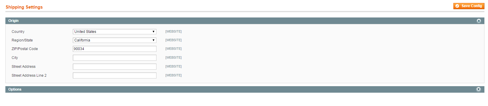 Shipping Origin Setting