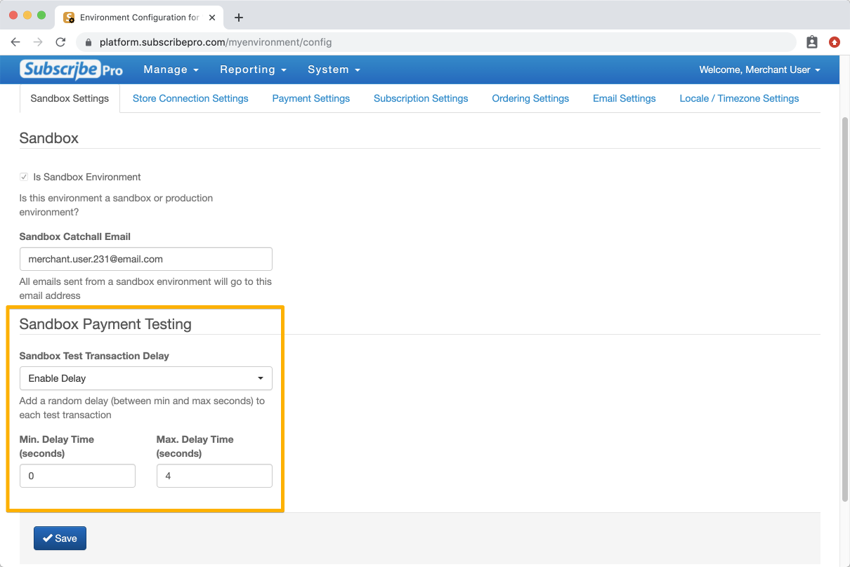 Sandbox Test Transaction Delay