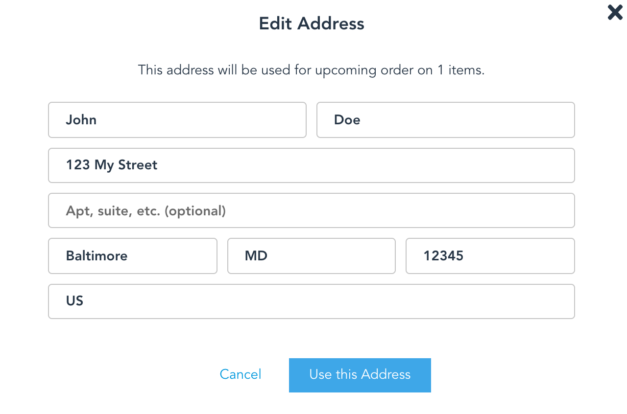 Widget Config Subscription Edit Address Modal