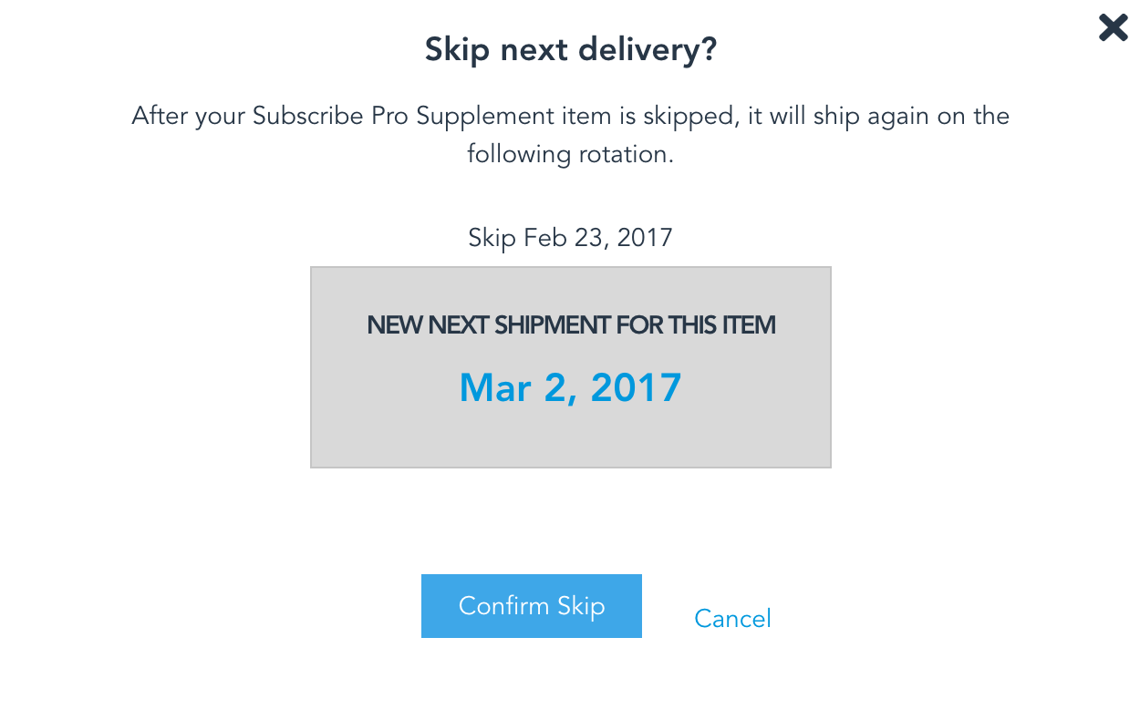 Widget Config Subscription Skip Modal